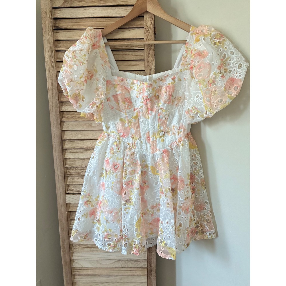 Altar'd State Cottagecore Garden Floral Eyelet Lace Corset Mini Dress Size S